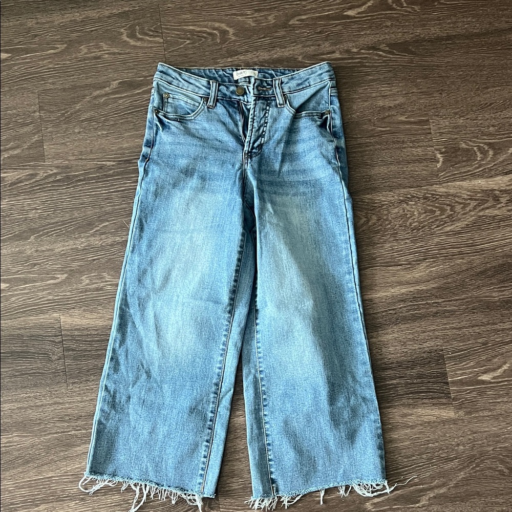 Oat New York Women's Light Blue Frayed Wide Leg Jeans